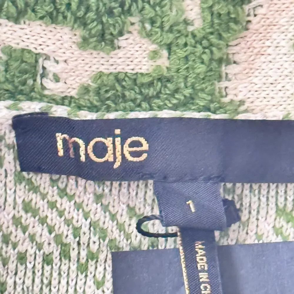 New Maje Imprime Aloha Beige Green Palm Tree Jacket Macrame Belted Sz 1 / US S - Picture 8 of 16
